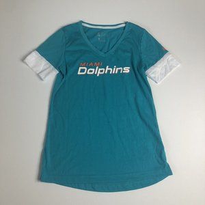 Women's Medium NIKE Miami Dolphins Dri-Fit NFL  Apparel V-neck Teal T-Shirt‎ C60